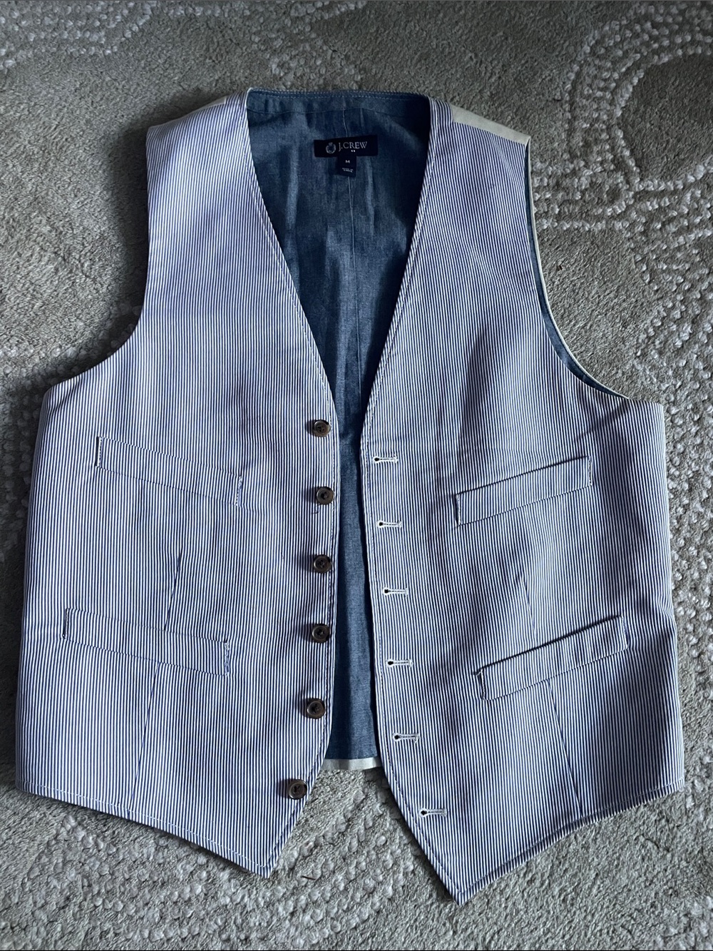 J. Crew Blue and White Striped Seersucker Vest